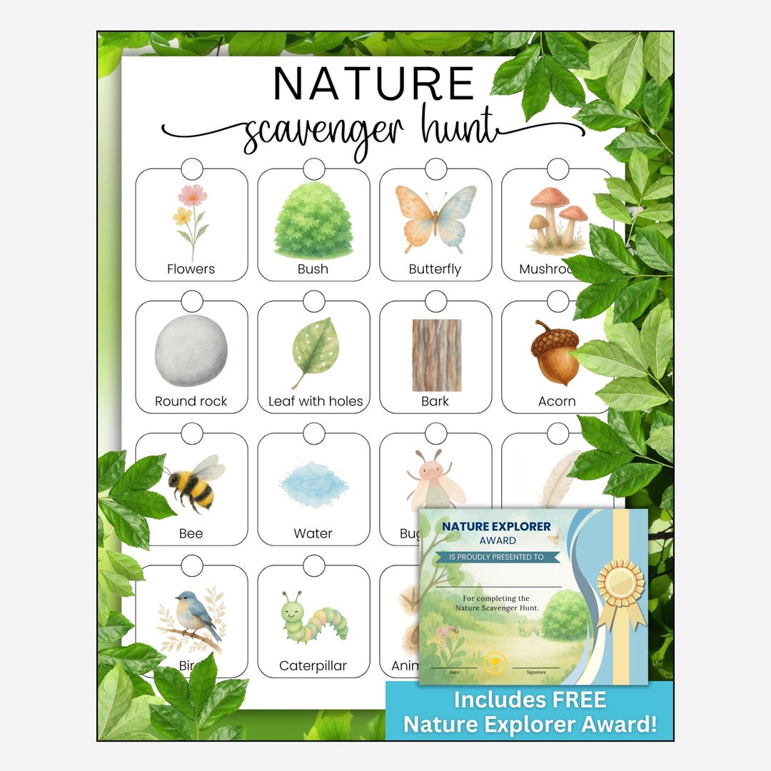 Nature Scavenger Hunt Printable | Kids Outdoor Activity (digital ...