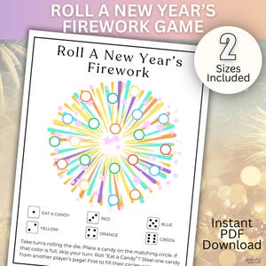 New Year's Eve Firework Dice Roll Game | Roll a Firework Dice Game | NYE Kids Party Game | New Year Classroom Activity Printable