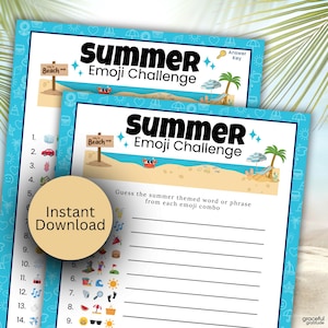 Summer Emoji Challenge Printable Game | Fun Family Activity, Group Party Game, Summer Game with Answer Key | Instant Download | SUM01