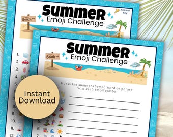 Juego imprimible "Desafío Emoji de Verano" / Actividad familiar divertida, juego para fiestas en grupo, juego de verano con clave de respuestas / Descarga instantánea / SUM01