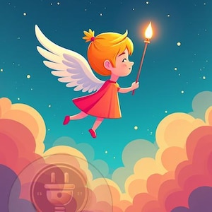 Kid Angel Wall Art - Guardian Angel Print, Ethereal Children’s Decor, Heavenly Angelic Artwork