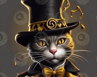 Magic Cat Art Print - Mystical Feline Poster, Witchy Cat Wall Decor, Fantasy Artwork