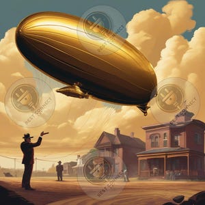 Zeppelin Luftschiff Art Print - Vintage Luftschiff Wanddekoration, Steampunk Luftfahrt Poster, Retro Flug Illustration