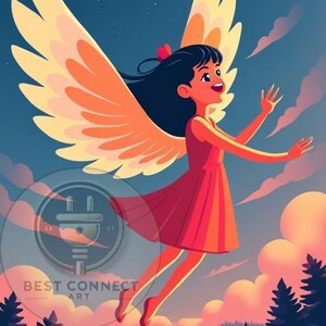 Little Girl Angel Art Print | Guardian Angel Wall Decor | Spiritual Printable | Instant Download