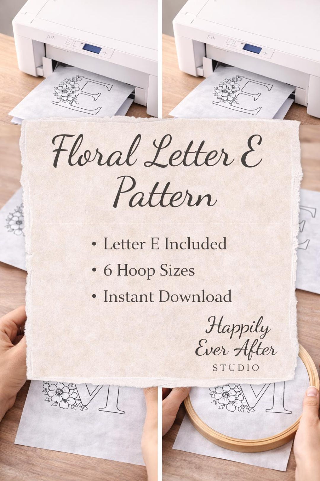Floral Letter E Embroidery Pattern | Elegant Monogram (digital Download ...