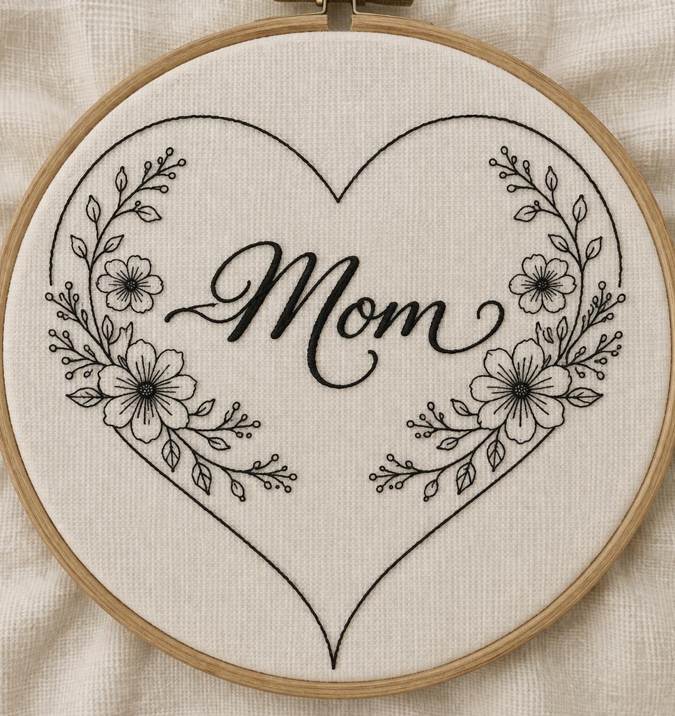 Mom Printed Pattern Floral Heart Mom Embroidery Pattern Bundle | Mother Mamá Line Art ...