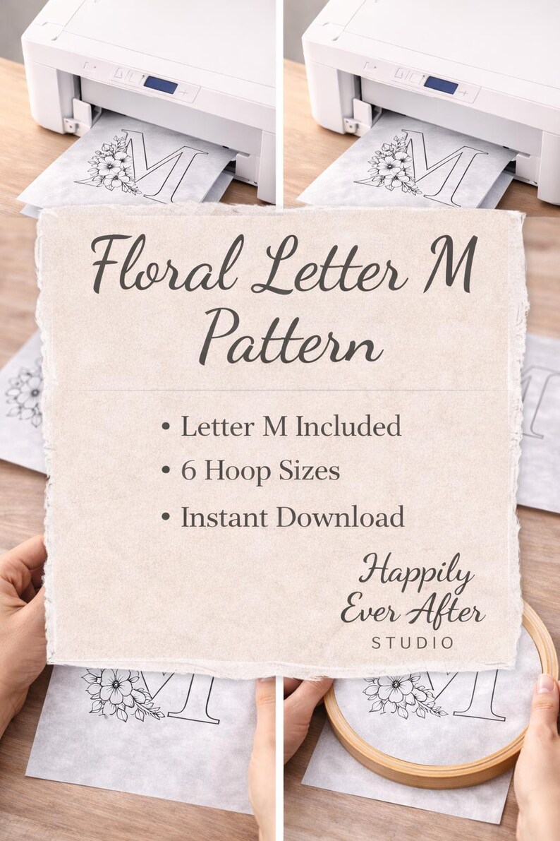 Letter M Pattern Design Floral Letter M Embroidery Pattern | Elegant Monogram Initial | 6 Hoop ...
