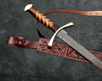 Hand Forged Damascus Steel Sword,Handmade Full Tang Sword with Leather Sheath,Custom Sword, Personalized Gift for Him, Anniversy Gift