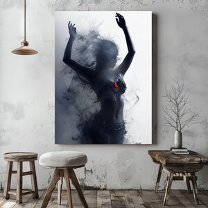 Lienzo de danza del vientre místico, impresión de bailarina del vientre de fantasía oscura, póster estético de danza, regalo para bailarinas, lienzo mate, estirado