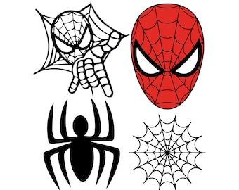 4 in 1 Superhero Mask SVG | Comic Book Hero Face PNG | Web Warrior Digital Design | Printable Superhero Logo | Kids Party Decor | Spiderman
