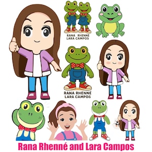 Rana Rhenné and Lara Campos Cartoon Sticker Set - Cute Frog and Girl Character Clipart Digital Download