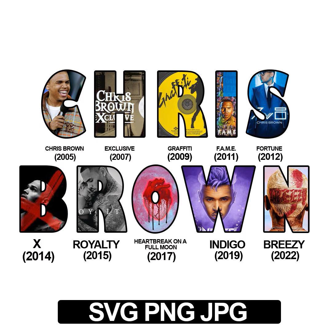 Chris Brown Album Art Collage Print Typography Wall Art Featuring All Studio Albums 2005–2022 Chris Brown PNG  Digital File