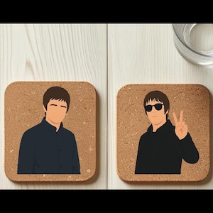 Posavasos con temática de oasis (juego de 2 o individuales, corcho) - Mercancía de banda, regalo de San Valentín, Wonderwall, Live Forever, Noel, Liam Gallagher