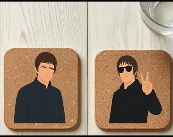Untersetzer zum Thema Oasis - 2er-Set oder Einzelkorken - Band Merch Merchandise Geschenk Valentinstag Wonderwall Live Forever, Noel Liam Gallagher
