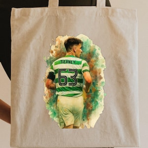 Kieran Tierney Celtic Fc Tote Bag Celebration Custom Celtic Football Club Canvas Bag KT Shopping Bag Glasgow Celts Gift