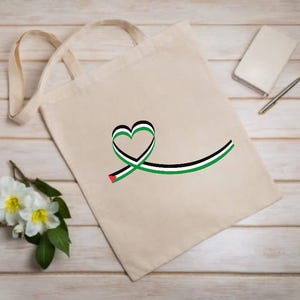 Free Palestine Tote Bag – Heart Ribbon Design Canvas Shoulder Bag – Gaza Solidarity Reusable Shopping Bag