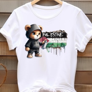 Palestine Teddy Bear Spray Painting Free Gaza T-Shirt | Tee | Shirt | Tshirt, Unisex Men&#39;s, Woman&#39;s, Children, Kids, Merchandise Merch