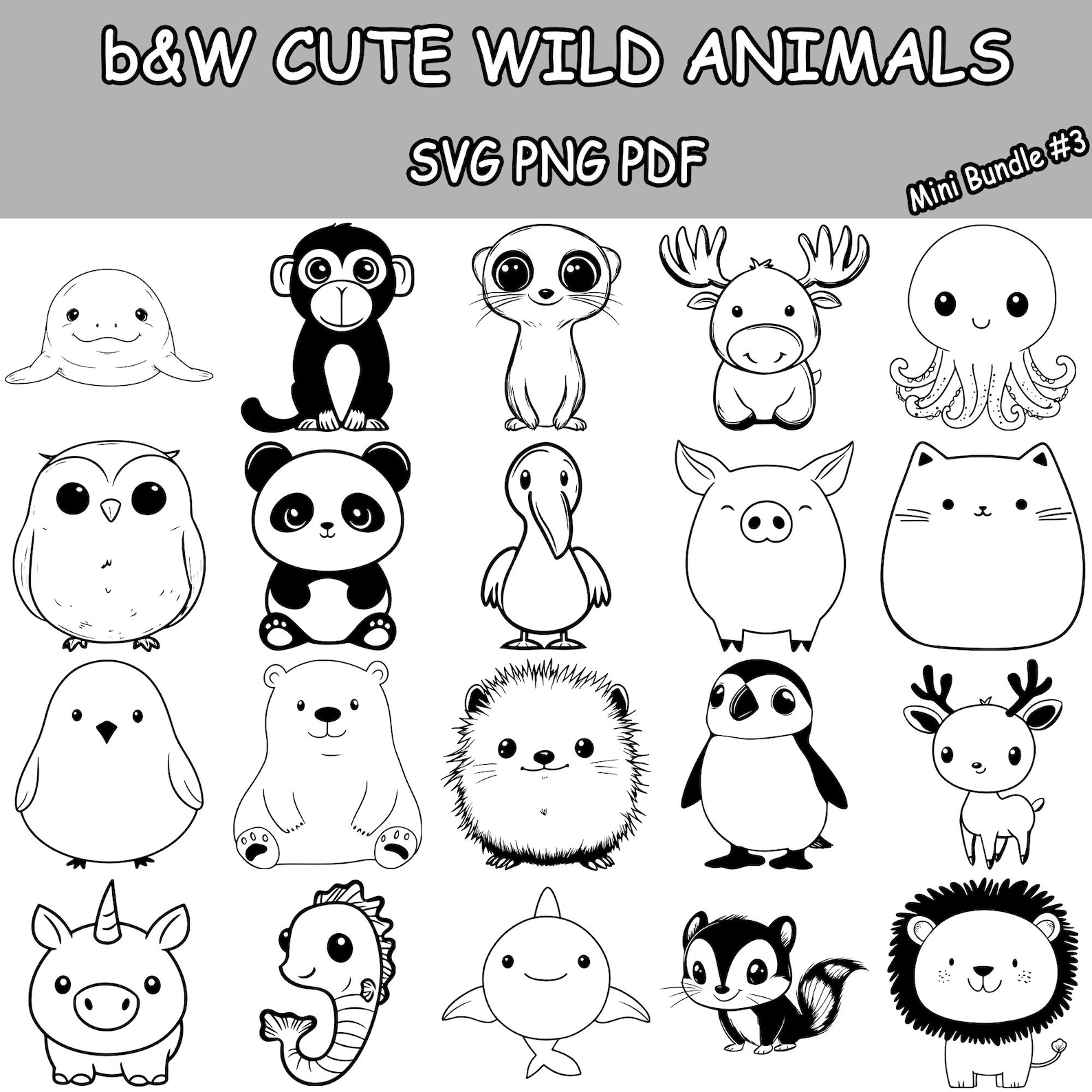 Cute Wild Animals Mini Bundle #3, SVG, Instant Download, Printable Art ...