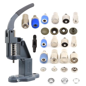 Snap Press Machine and Die Set - 4 Snap Button Dies Tools, Hole Punch and Manual Hand Press for Fabric Snap Fastener Button Setting