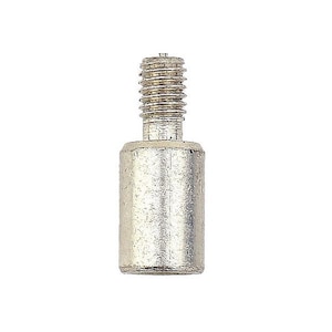 Puede incluir: Un perno metálico plateado con una parte superior roscada y una base cilíndrica. El perno está diseñado para la fijación mecánica y presenta una superficie texturizada.