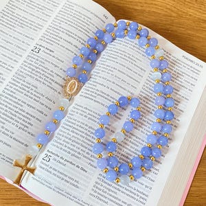 Christian Rosary for Christian Prayer Woman Christian Gift Aquamarine Natural Stone Rosary Baptism Gift Catholic Rosary