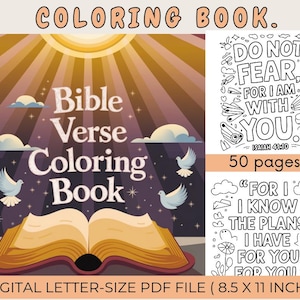 Bible Verse Coloring Book | 50 Pages PDF Digital Download | Christian Activity for Adults and Children
