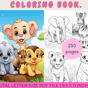 Safari Animal Coloring Book | Printable PDF Coloring Pages | Animal Pages for Kids | Instant Download