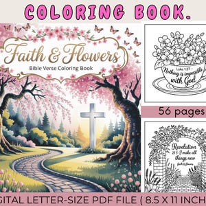 Bible Verse Coloring Book, Christian Coloring Book, Faith & Flowers, Bible Verse Coloring Pages
