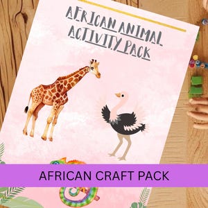 African Animals Activity Pack for Toddlers – Printable Preschool, Craft pack Pages, Home School education, Animal craft education PDF/30pgs