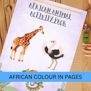 African Animals Activity Pack for Toddlers – Printable Preschool, Colouring Pages, Home School education, Animal colouring in – PDF/30pgs
