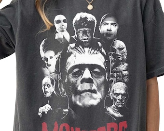 Comfort Colors® Retro Halloween Monster Shirt, Frankenstein Werewolf Dracula Bubblegum, Funny Spooky Season Tee, Halftone Classic
