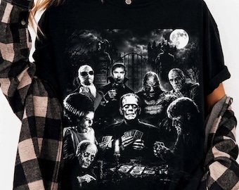 Comfort Colors® Retro Halloween Monster Shirt, Frankenstein Werewolf Dracula Bubblegum, Funny Spooky Season Tee, Halftone Classic
