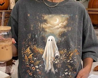 Comfort Colors® Vintage Floral Ghost Shirt, Boho Wildflower Halloween Tee, Cute Textured Ghost Fall Shirt, Vintage Flower Ghost Tee