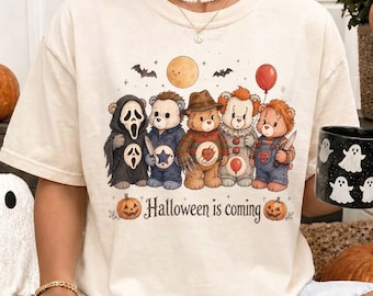 Comfort Colors® Halloween Cute Retro Slasher Bear Shirt, Scare Bears Horror Graphic Tee, Horror Character Bears Tshirt, Fall Autum Top