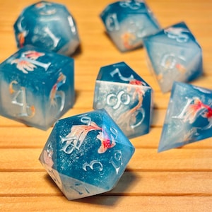 Koi fish Dice Set, sharp edge resin dice, handmade dice, dnd dice, RPG dice, Saikou Dice