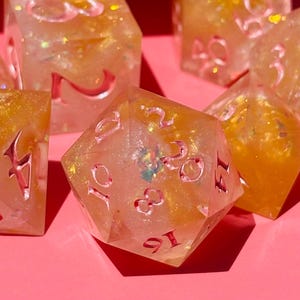 Pink lemonade Resin Dice Set Dungeons and Dragons Sharp Edge Saikou Dice