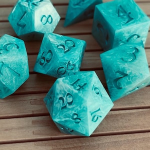 Turquoise Dice Set Handmade Dice Dungeons and dragons Sharp Edge dice  Gaming Saikou Dice
