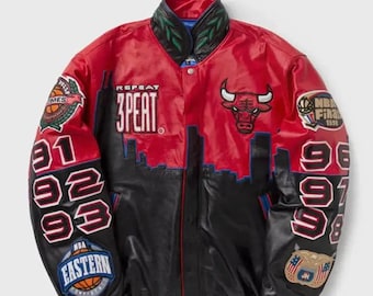 3 Peat Chicago Bulls Leather Jacket - Hand Made Customized Jacket