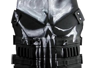 Men’s Gothic Leather Skull Vest | Punisher Vest | Adjustable Cosplay Costume | Halloween Tactical Biker Outfit