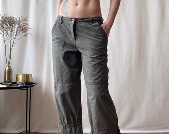 Capri vintage cargo en coton, pantalon court taille basse à carreaux de l'an 2000, taille S