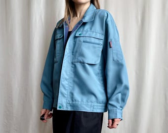 Vintage Blue Bomber Jacket with Utility Pockets, 80s 90s Collared Zip Up Windbreaker Jacket, Small Medium Large