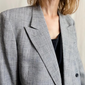 Vintage Neiman Marcus Double Breasted Plaid Blazer, Oversized Peak Collar Check Office Jacket, Small Medium Size S M