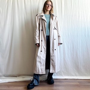 Vintage Warm Belted Trench Coat in Beige, Padded Double Breasted Women’s Reporter Coat, Small Medium Size S/M