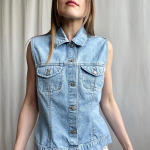 Vintage 90s s.Oliver Light Blue Wash Denim Vest, Pocket Detail Sleeveless Denim Gilet, Small Medium Size S/M