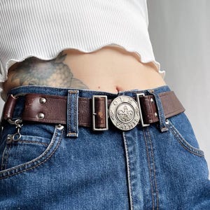 Vintage Brown Leather Scout Belt: Fleur-de-Lis Buckle, XS-M