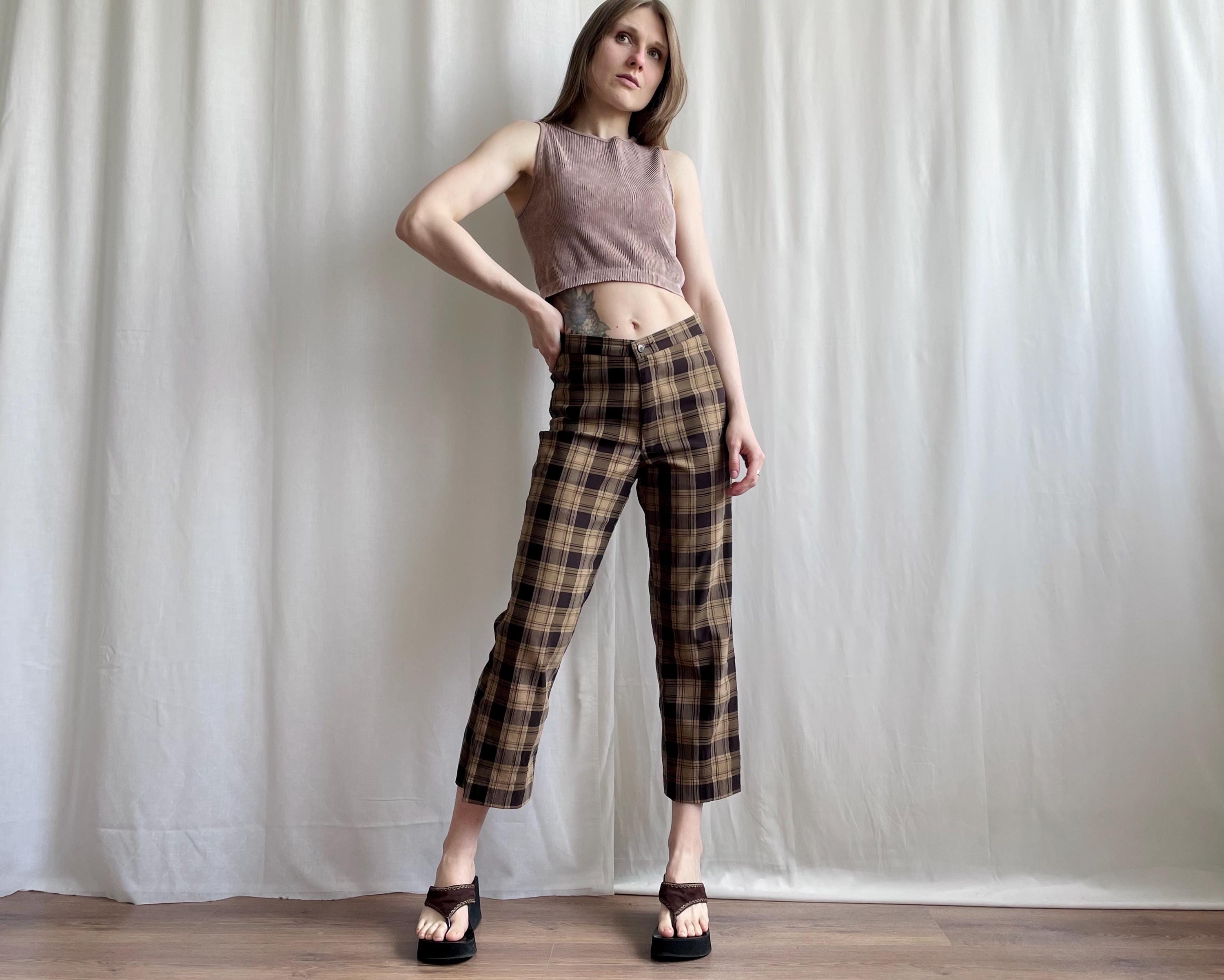 Tan Check Pants - Etsy Canada
