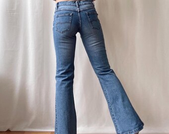 Vintage Y2K Ausgestelltes Denim-Hose mit niedriger Taille, Mittlere Waschung Schlagjeans, XS Petite