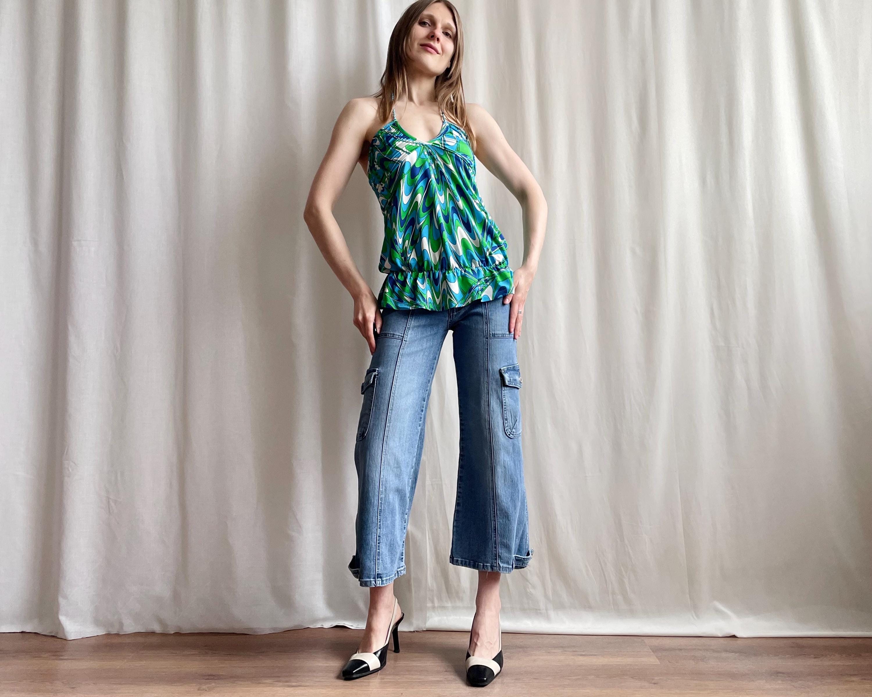 Vintage Halter Top: Y2K Psychedelic Swirl Print Open Back