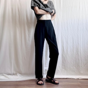 Vintage Fine Wool Tapered Trousers in Black, Tailored High Waist Wide Leg Pants, Small Size S
