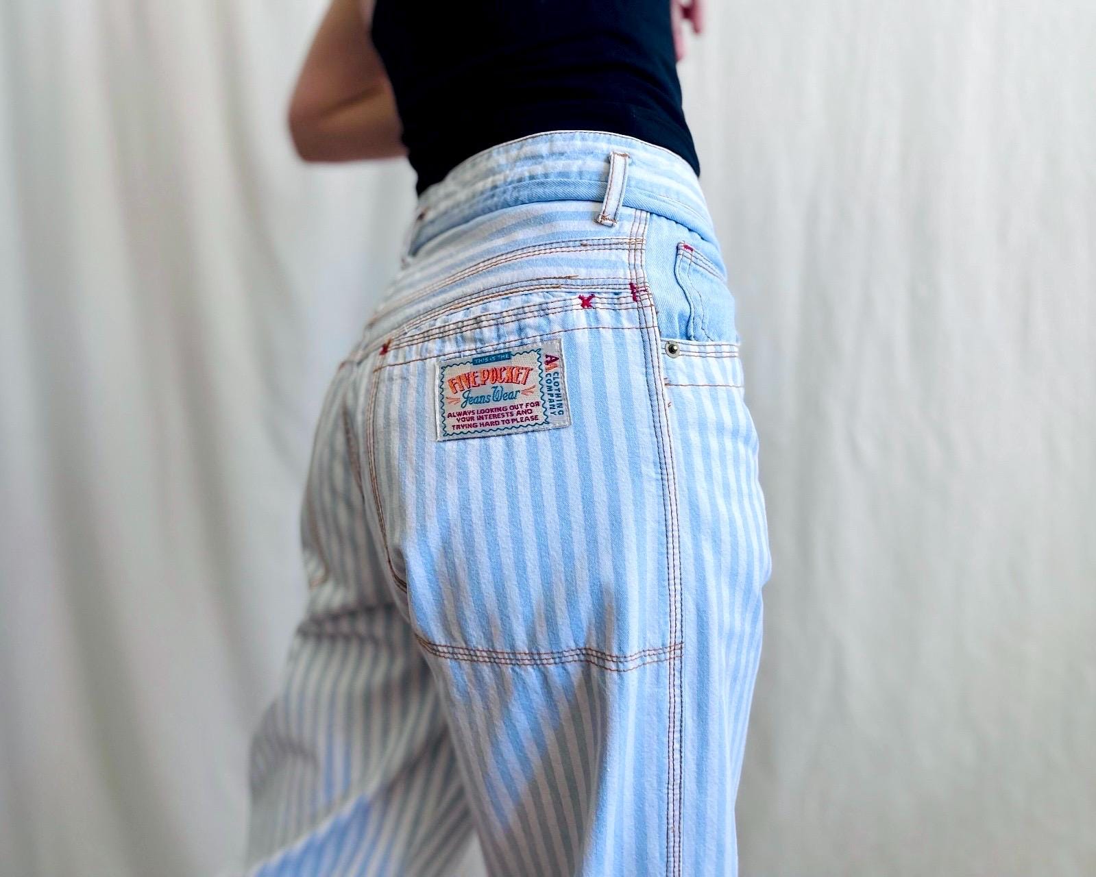 80s Vintage Cropped Slacks Loose Casual Striped Pants Womens